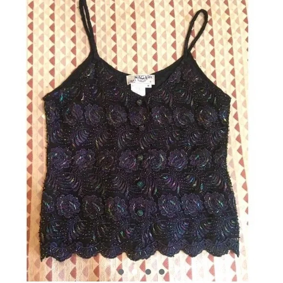 1990 Vintage Black Witchy Beaded Tank Top - Picture 4 of 6